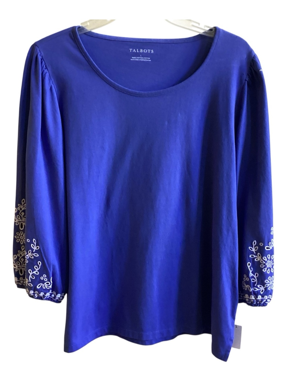 Talbots Blue Cotton Eyelet Knit Top NWT Misses size L - Picture 1 of 7